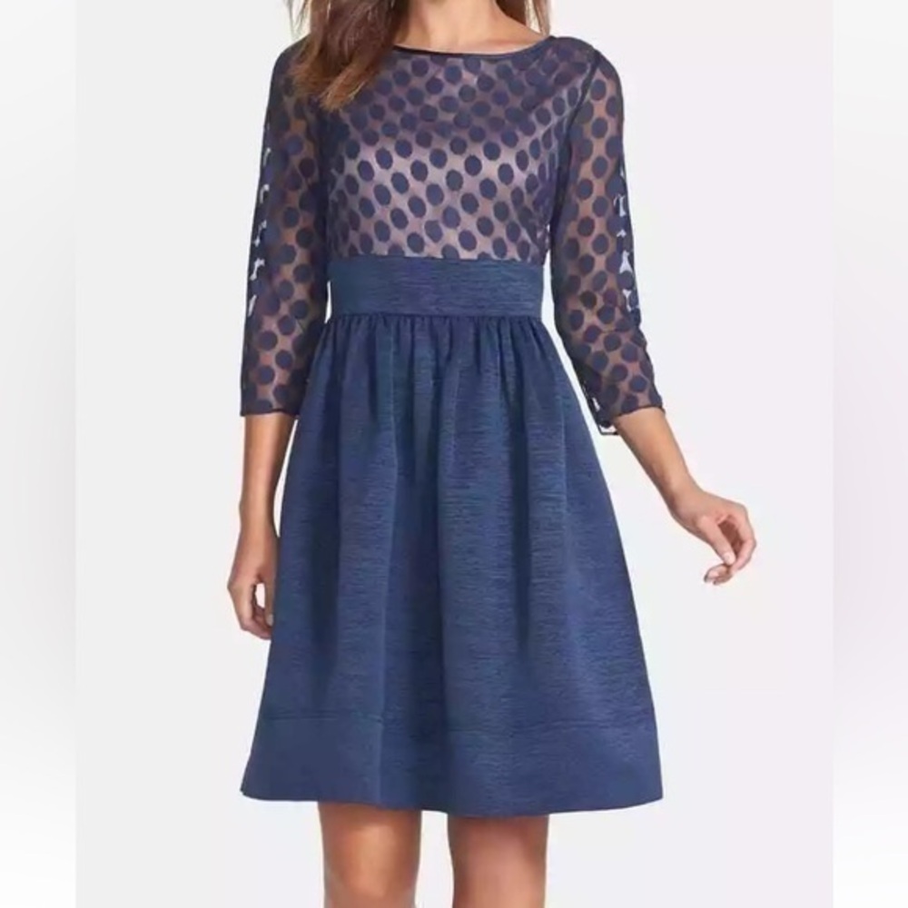Elegant Navy Blue Polka Dot Dress